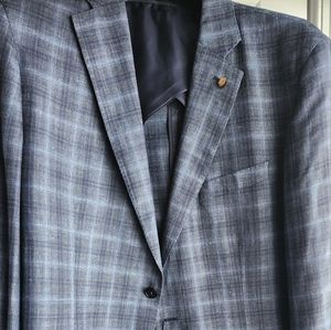 NWT Peter Millar Blue Gray  Blazer Pane Linen , Silk & Wool $998  (52 EU)(42US)